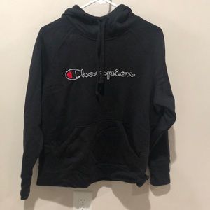 Champion Black Hoodie with Front Pocket & Tie Hood